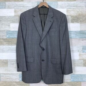 Jos A Bank Wool Sport Coat Jacket Gray Glen Check Two Button Mens 42L 42 Long